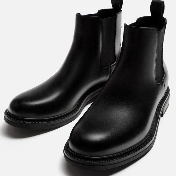 Zara Men’s Chelsea Boots | Black Leather Ankle Boots | Classic Dress Casual - Picture 1 of 6
